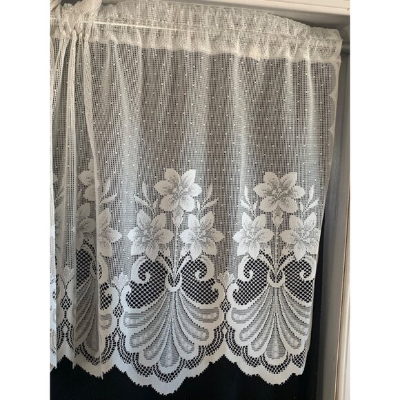 White Lace Window Valance Curtain Floral Design 25" Width X 54" Length Polyester - Picture 2 of 4